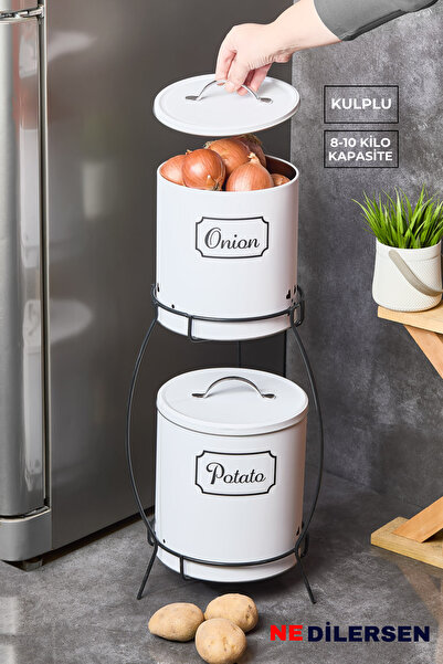 FeyzaDesign 2 Katlı Metal Sebzelik, Patates ve Soğanlık, Pratik ve Şık Tasarım