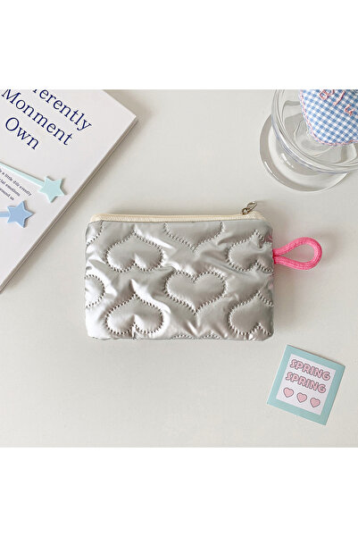 Choice1 Silver heart Instagram Bow Silver Shiny Makeup Bag Small Portable Car...