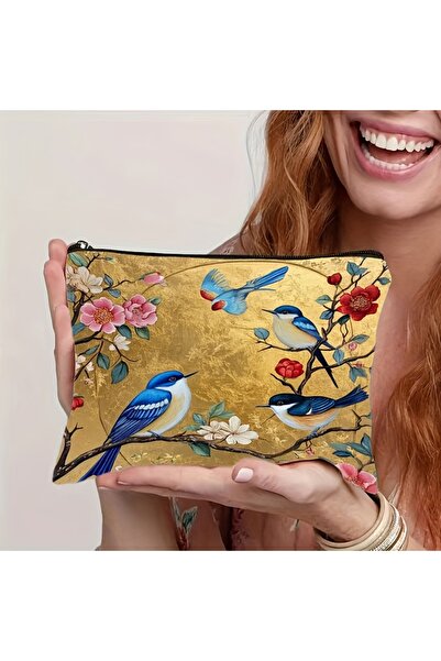 Choice 18X25cm 1 Lightweight, Foldable Floral Bird Pattern Fabric Makeup Bag ...