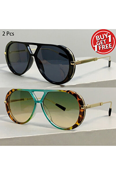 Choice6 without case 2 Pcs bk g-yellow 1/2 Pcs Vintage Pilot Sunglasses Fashi...