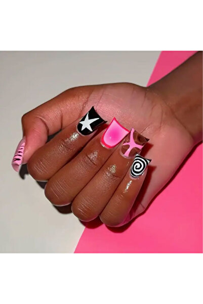 Choice3 3985، 24 قطعة من أظافر فرنسية سوداء طويلة بتصميم أظافر البطة، مزينة ب...