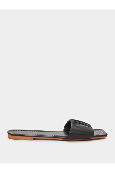 Take Two By Styli Black Pleated Slip-On Flat Sandals