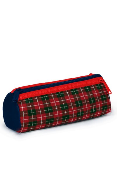 Coral High Kids Navy Blue Plaid Bow Patterned Three Compartment Pencil Bag 31007