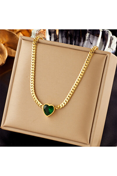 Choice N2039 DIEYURO 316L Stainless Steel Heart-Shaped Green White Crystal Pe...