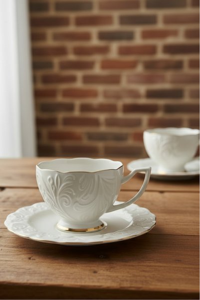 İpek Porselen Set de cești de cafea Rosen din porțelan cu model în relief pentru 6 persoane, 100 ml