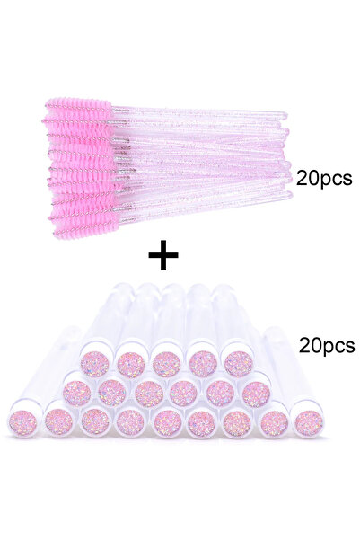 Choice4 Nylon A0035-20PCS Pink 20Pcs Eyelash Brush With 20Pcs Containers Dust...