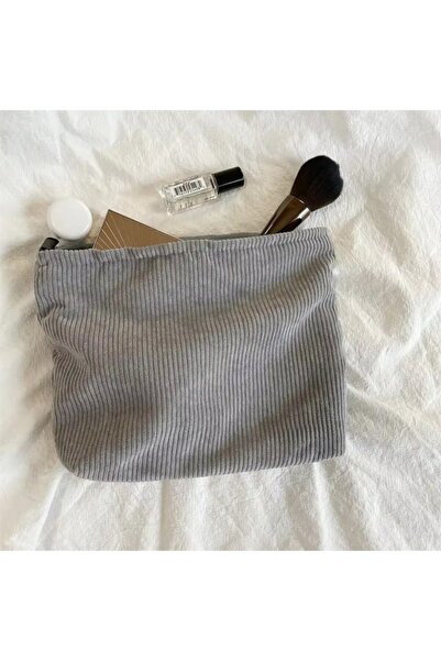 choice2 Dark Grey Corduroy Travel Cosmetic Bag Portable Makeup Storage Bag Pu...