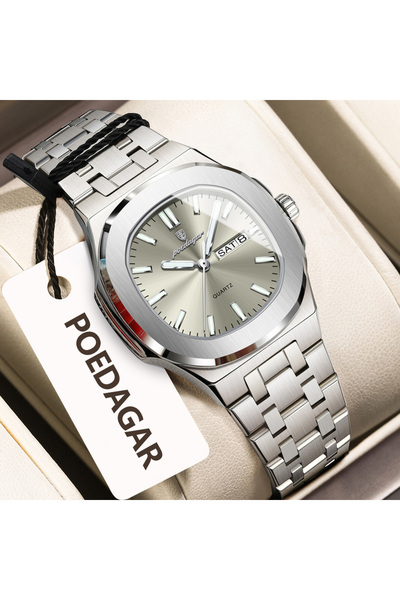 Choice ساعة نسائية أنيقة مربعة الشكل باللون الرمادي الفضي، موديل 792، مزودة ب...