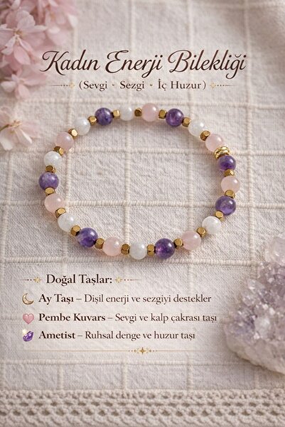 Mina Souvenir 💗 March 8 Women's Energy Bracelet – Moonstone, Pink Quartz & A...