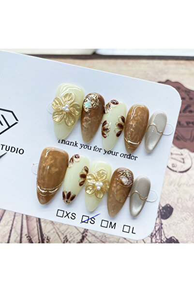 Choice1 مجموعة من 10 قطع من الأظافر الاصطناعية المصنوعة يدوياً على شكل لوز مع...