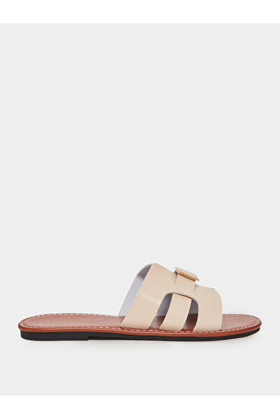 Take Two By Styli Beige Slip-On Flat Sandals with Buckle Detail
