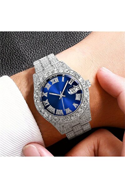 Choice6 ساعة رجالية فضية زرقاء بتصميم هيب هوب، مستوحاة من الطراز القديم، تعمل...