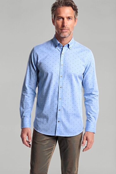 Bisse Uzun Kol Paşa Yaka Cepsiz Mavi Pamuk Erkek Gömlek