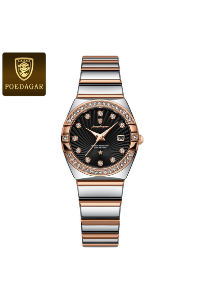 Choice4 ساعة نسائية فاخرة أصلية من الذهب الوردي والأسود، مزودة بإضاءة خلفية، ...