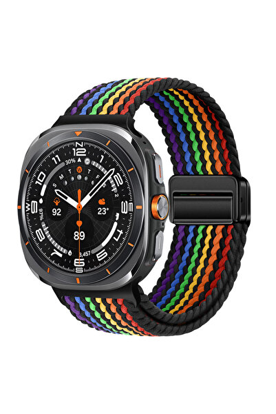 Choice Galaxy Watch Ultra Black Rainbow-1 Nylon Magnetic Buckle Strap For Wat...