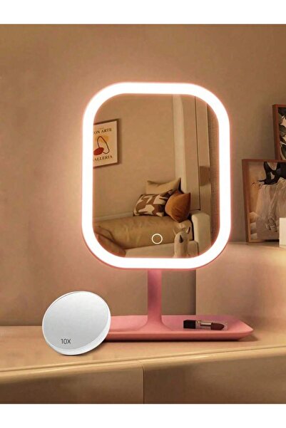 choice2 مرآة زينة وردية اللون بإضاءة LED ثلاثية الألوان، مع مرآة تكبير 10x، و...