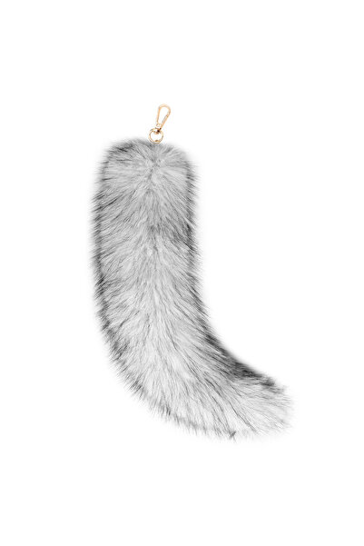 Choice سلسلة مفاتيح من فرو صناعي الرمادي الداكن، مقاس واحد، ذيل حيوان، قطة، ث...