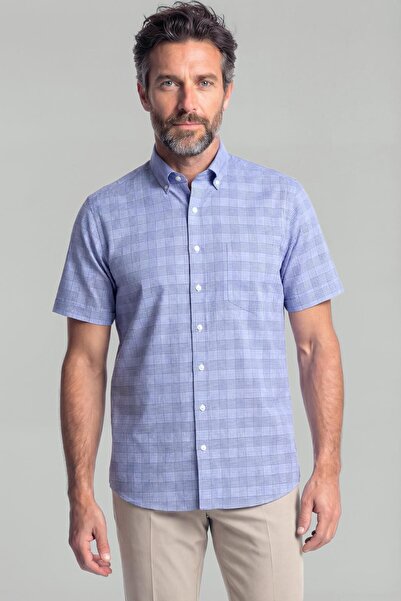 Bisse Regular Fit Pasha Collar Checkered Blue Single Pocket Men's Shirt