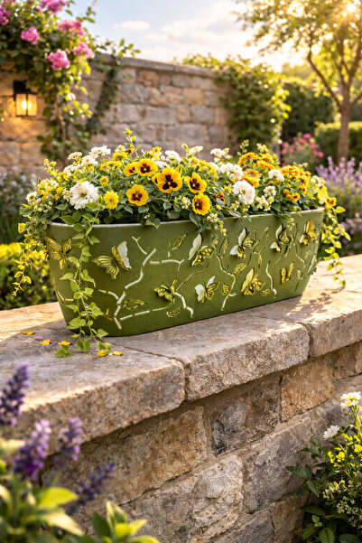 Binbirreyon Kelebekli 3D Saksı 47cm Balkon Saksı Uzun 47x16,5x14,5cm AH095R