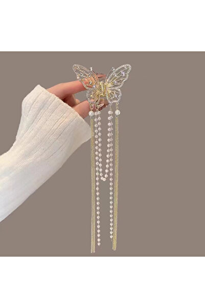 Choice1 مشبك شعر ذهبي رائع على شكل فراشة مزينة بشرابة، مزين بأحجار الراين الل...