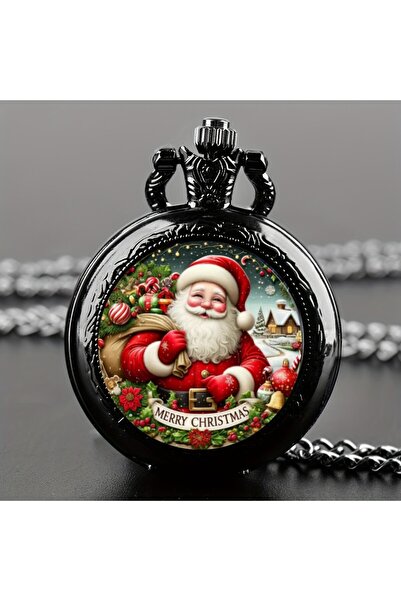 Choice Black 1 Exquisite Mini Szie Black Round Santa Claus Design Quartz Pket...