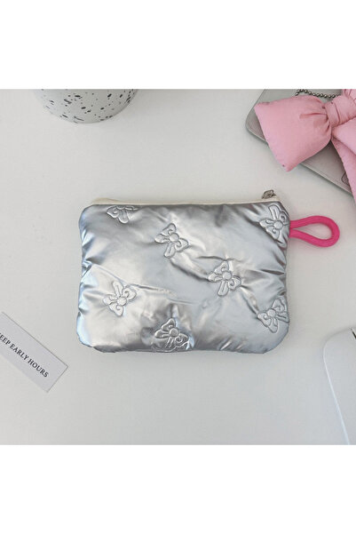 Choice Silver Bow Silver Lingge Bow Pattern Coin Purses Small Canvas Coin Wal...