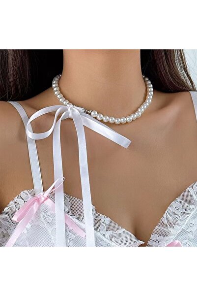 Choice1 White Exquisite Imitation Pearl Choker Necklace Fashionable Bow Tie L...