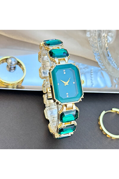 Choice4 سلسلة مرصعة بأحجار الراين الخضراء للنساء، ذات أقسام كبيرة، علبة مستطي...