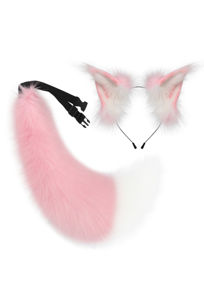 Choice5 طقم تنكريّ من قطعتين باللونين الوردي والأبيض، يتضمن طوق رأس بأذني حيو...