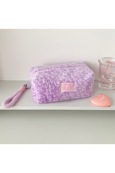 Choice4 حقيبة مكياج يدوية أنيقة باللون الأرجواني، بنقشة جلد وبري الكورية الشت...