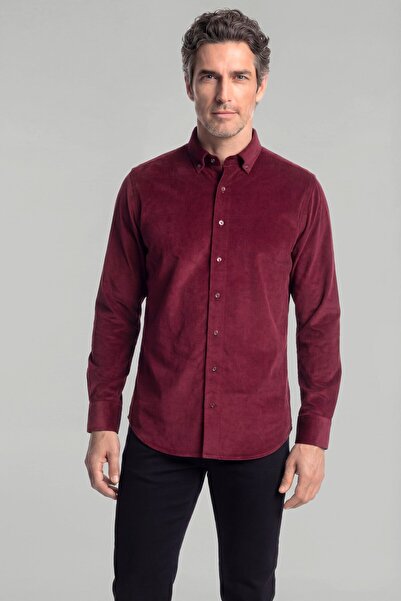 Bisse Regular Fit Pasha Collar Cotton Burgundy Men's Shirt
