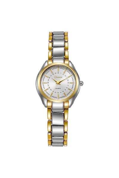 Choice ساعة نسائية بيضاء أنيقة بسوار من الفولاذ المقاوم للصدأ، تعمل بنظام كوا...