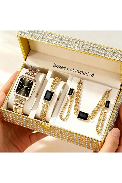 choice2 طقم ساعات نسائية مستطيلة أنيقة، 5 قطع، بدون علبة، ساعات يد كوارتز عصر...