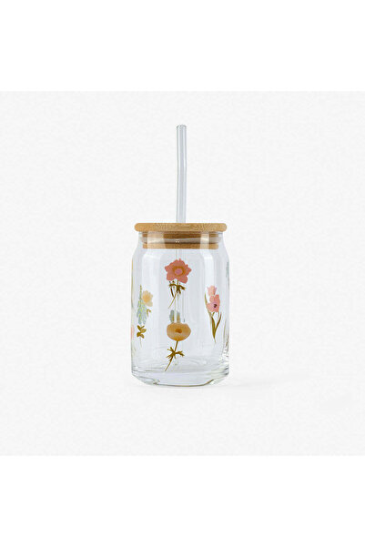 Flying Tiger Copenhagen Çiçek Desenli Cam Kavanoz Bardak