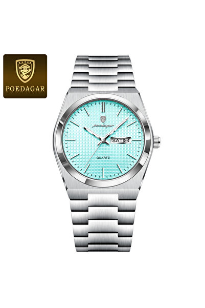 Choice3 ساعة رجالية فضية عيار 821، لون أزرق نعناعي، ساعة فاخرة من الفولاذ الم...