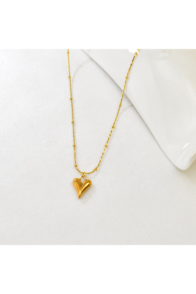 Choice Gold-color L255 Short heart-shaped three-dimensional beaded necklace, ...