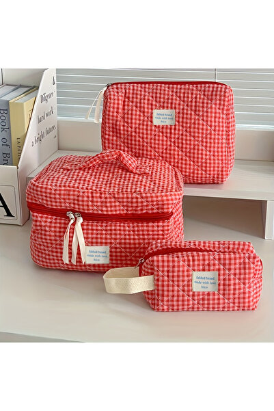 Choice3 3pcs Plaid Makeup Bag Large Capacity Portable Cosmetic Bag For Women ...