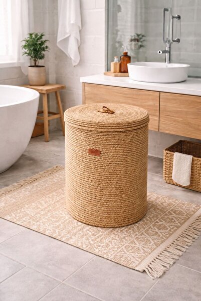 SURENO Καλάθι ρούχων με καλύμματα από ψάθα γιούτας, καλάθι για βρώμικα ρούχα ...