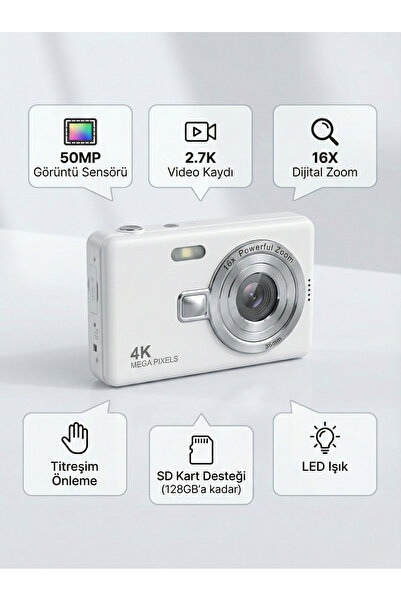 FaroxTech 50MP Kompakt Dijital Fotoğraf Makinesi 16X Dijital Zoom Anti-Shake ...