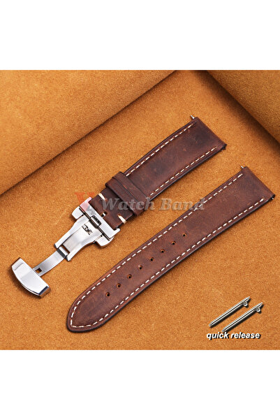Choice21 سوار ساعة عمل من جلد العجل الأصلي، بني داكن، مقاس 20 مم، متوفر بأحجا...