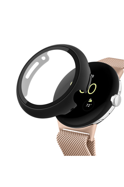 Choice13 غطاء حماية أسود زجاجي لساعة جوجل بيكسل 2 مع واقي شاشة.