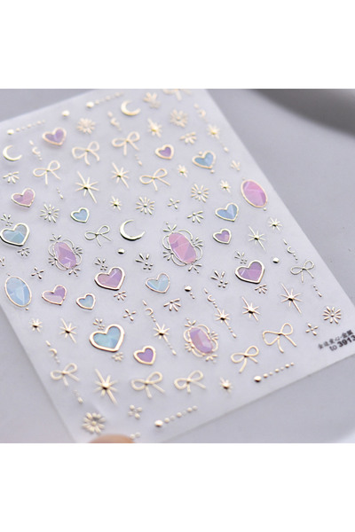Choice7 1pcs Gold Totem Red Heart Nail Art Stickers Aurora Holographic Star M...