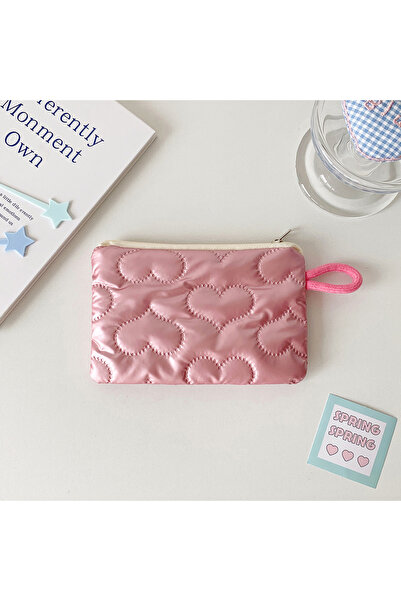 Choice pink heart Instagram Bow Silver Shiny Makeup Bag Small Portable Carryi...