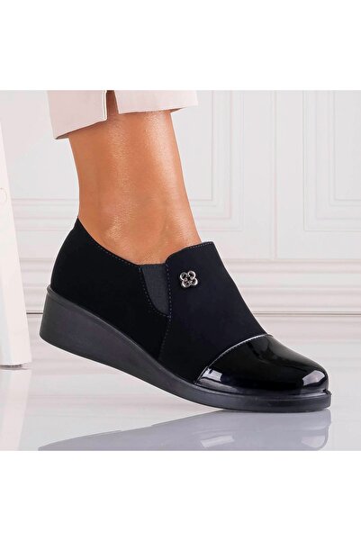 Clowse Women's Black Platform Shoes Made of Deep Suede Leather, 36