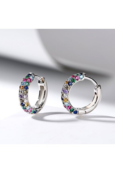 Choice silver Fashion silver color Round Mini Earrings Set Half Hoop Colorful...