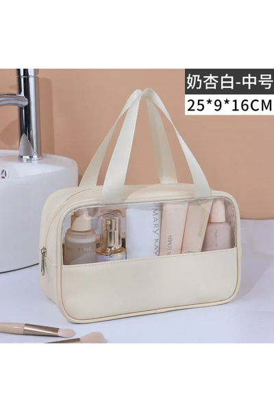 Choice3 حقيبة مكياج شفافة بيج للنساء، حقيبة سفر محمولة لمستحضرات التجميل، حقي...