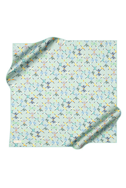 Pierre Cardin Turquoise 90X90 Silk Crepe Satin Scarf