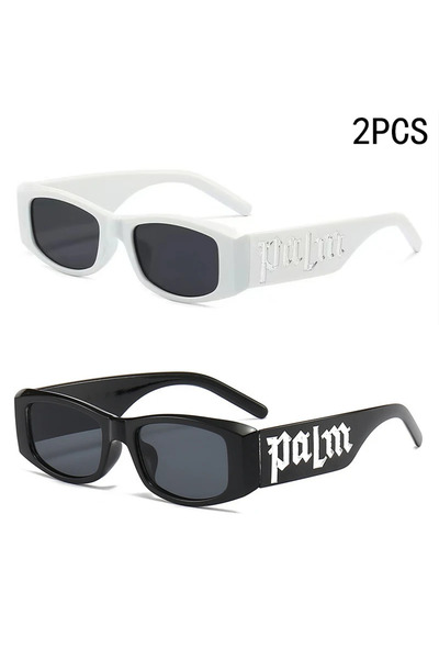 Choice نظارات شمسية بإطار صغير مزينة بحروف، قطعتان باللونين الأبيض والأسود، ن...