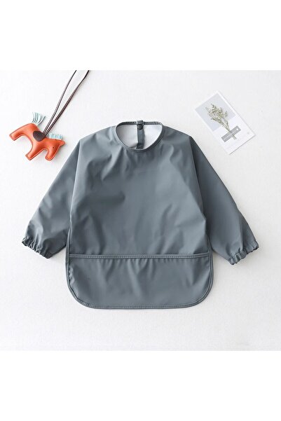 Choice9 S dark gray Solid Color Baby Feeding Bibs With Long Sleeves Infant Bo...