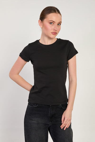 BARRELS AND OIL Women's Crew Neck Short Sleeve Bodysuit - Black